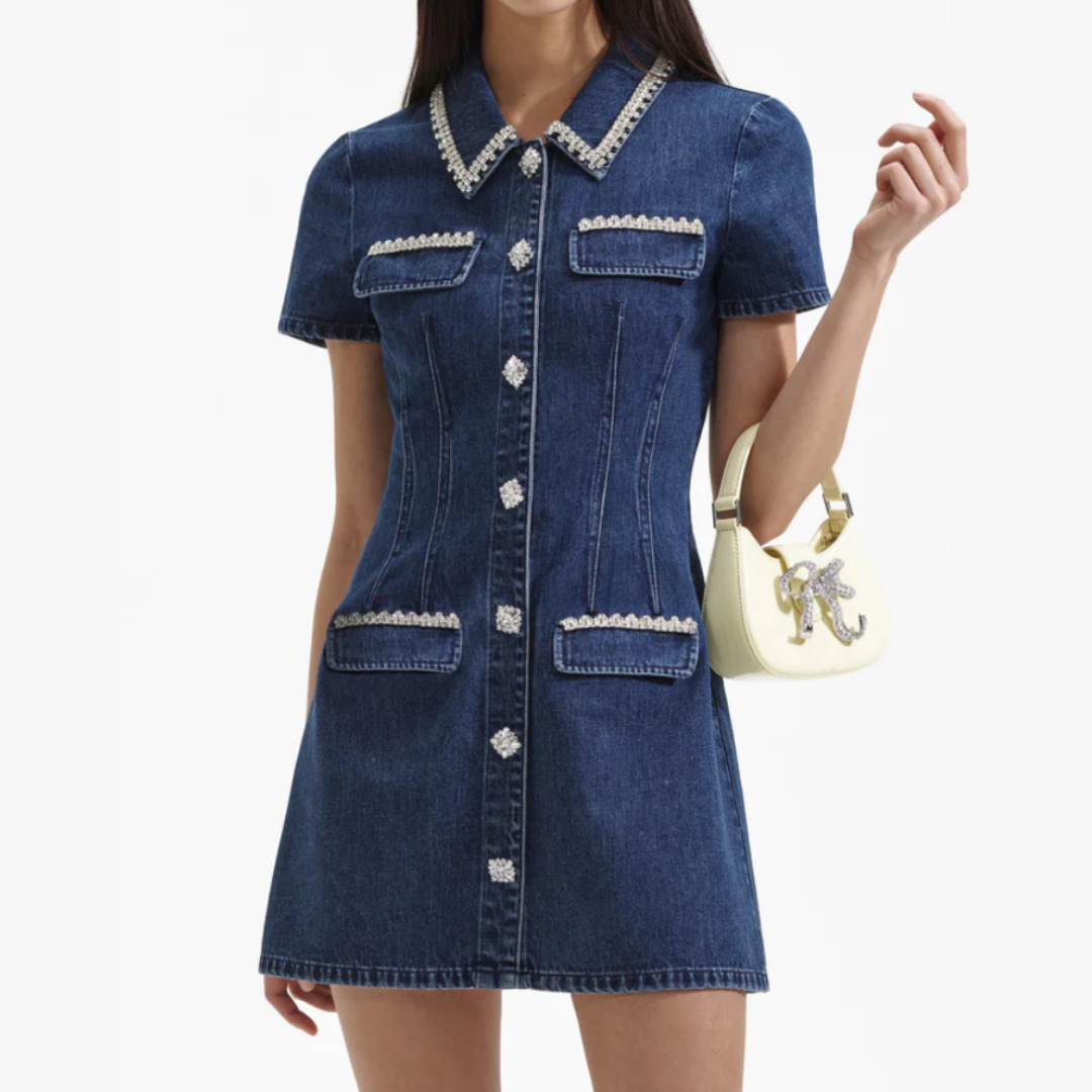 1SP0102-004 SELF PORTRAIT Denim Collared Mini Dress Blue#SS24921SBL-BLUE (C-NB-E)