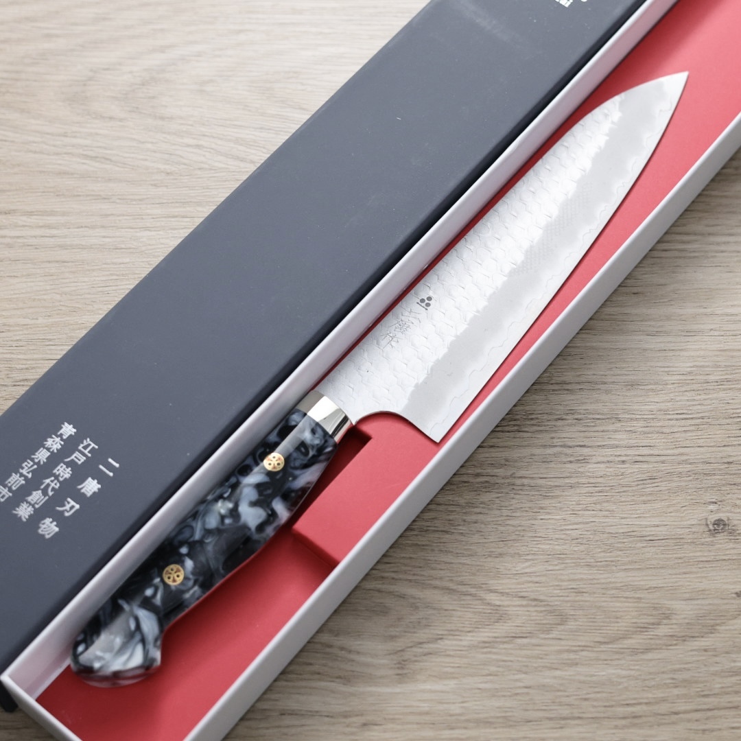 二唐刃物 牛刀 210mm SG2粉末HSS鋼 磨鎚目 壓克力柄