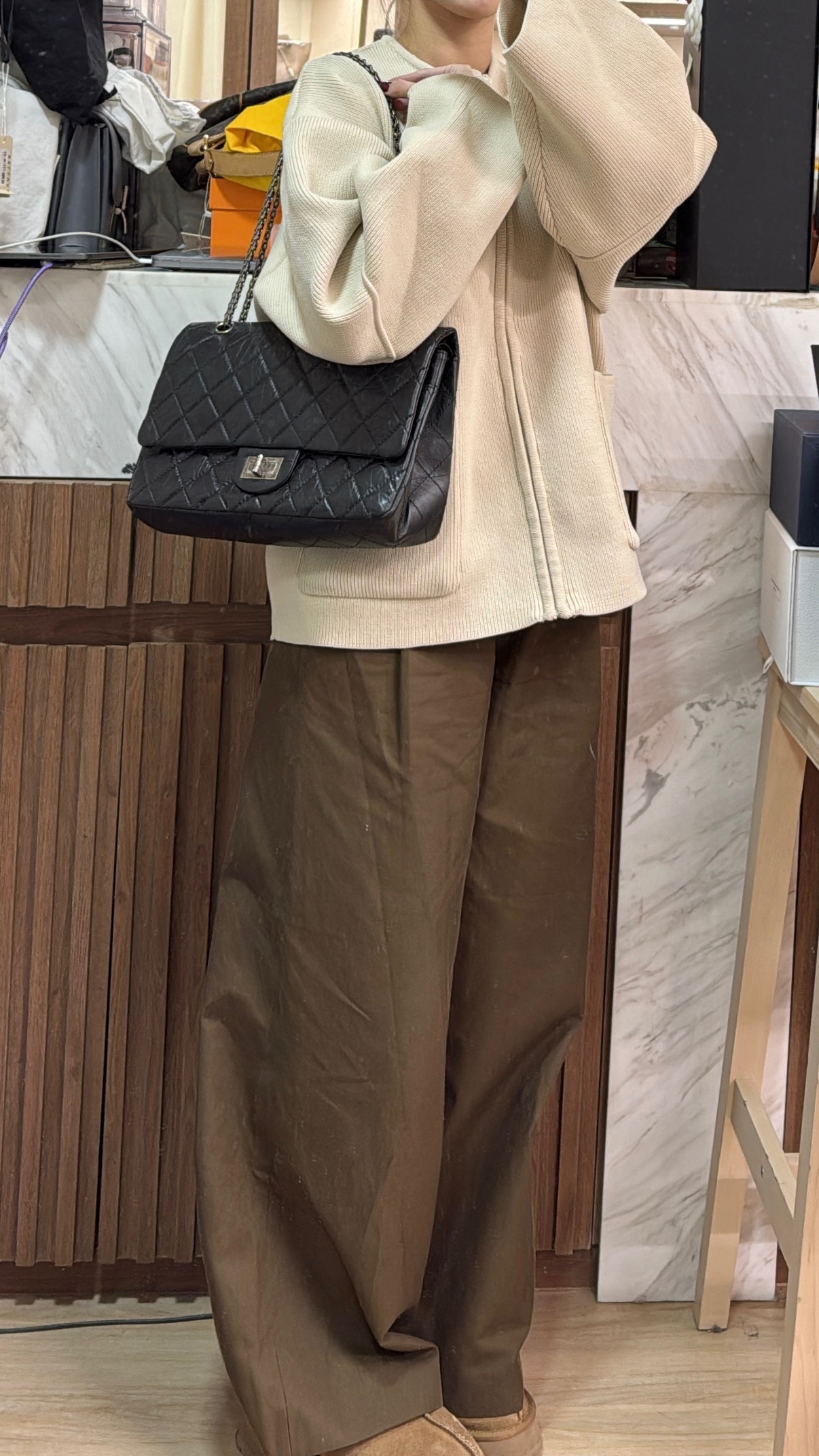 Pre-owned] Chanel 2.55 jumbo calfskin black/silver