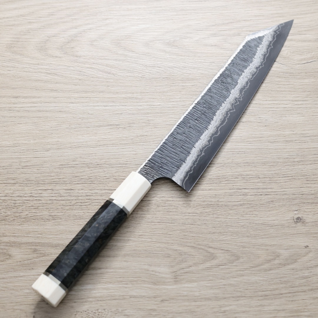 初心x二唐 切付牛刀 240mm 無芯鋼 黑打大馬士革