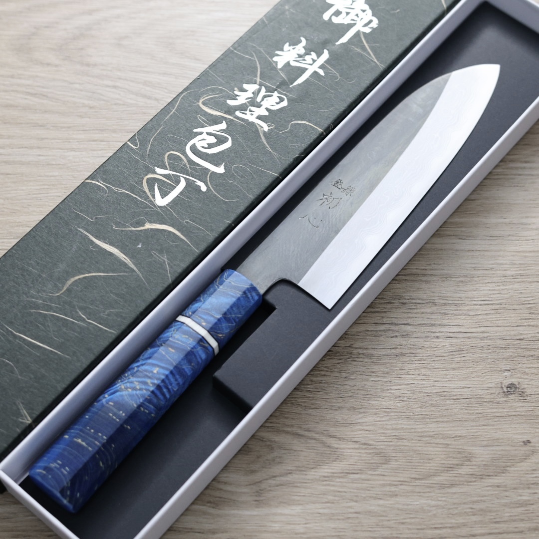 中川打刃物 三德 165mm 青一鋼 黑染墨流