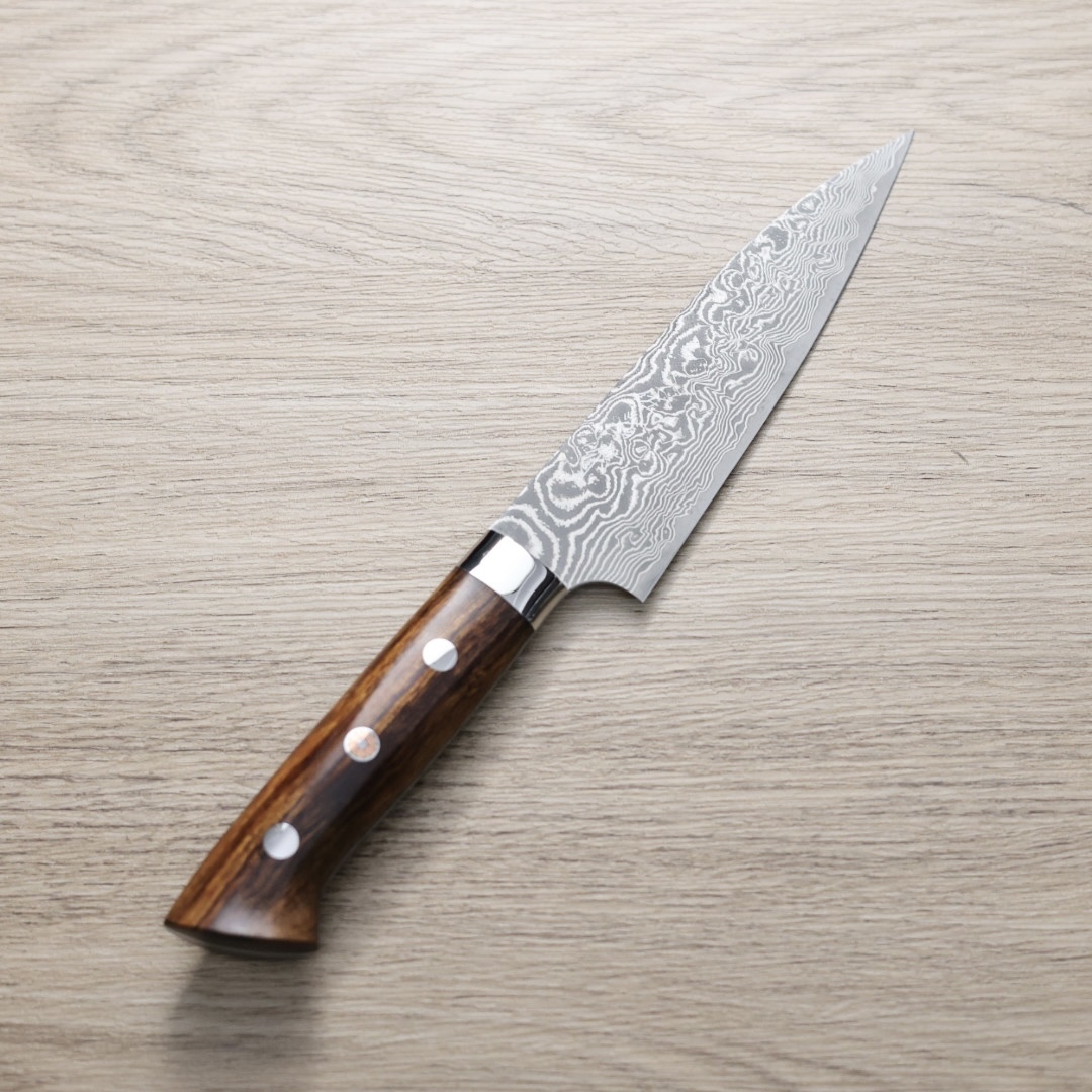 佐治武士 蔬果 130mm R2粉末HSS鋼 大馬士革 沙漠鐵木柄