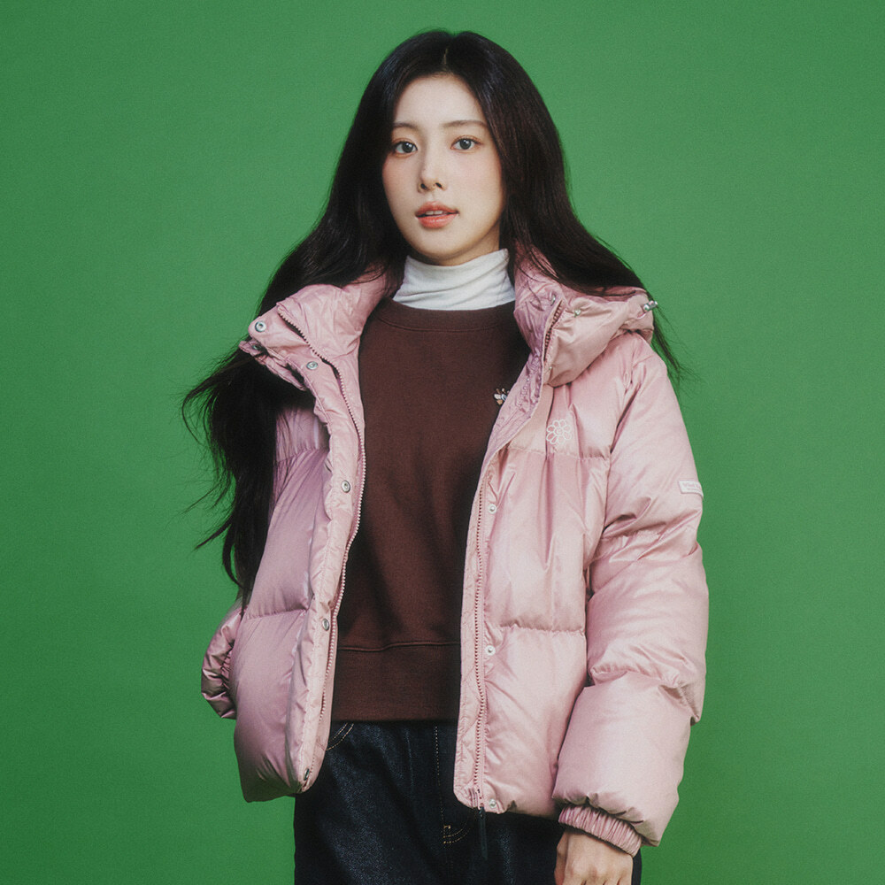 Wacky Willy Women's Glossy Short Length Hooded Down Jumper - Pink