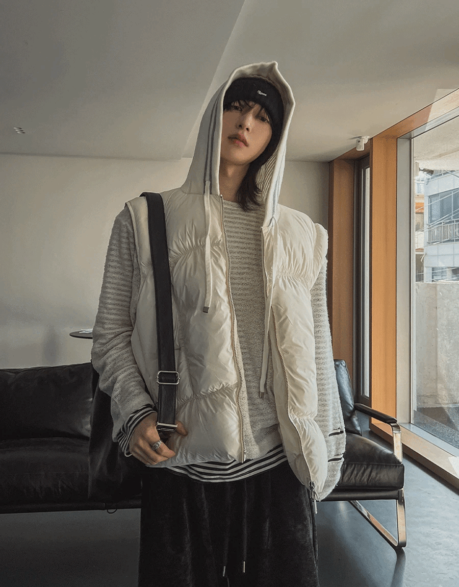 針織連帽羽絨背心