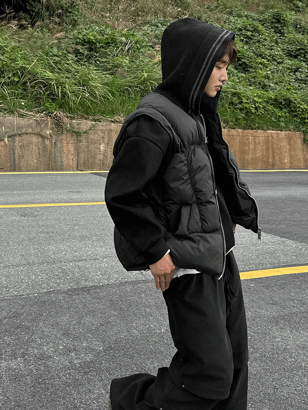 針織連帽羽絨背心