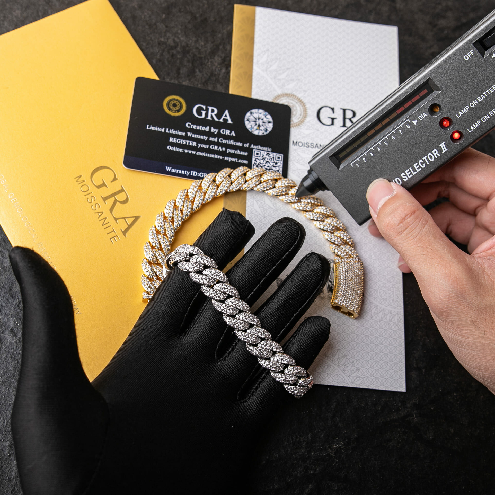 925純銀莫桑石13mm滿鑲泡泡菱形古巴手鍊