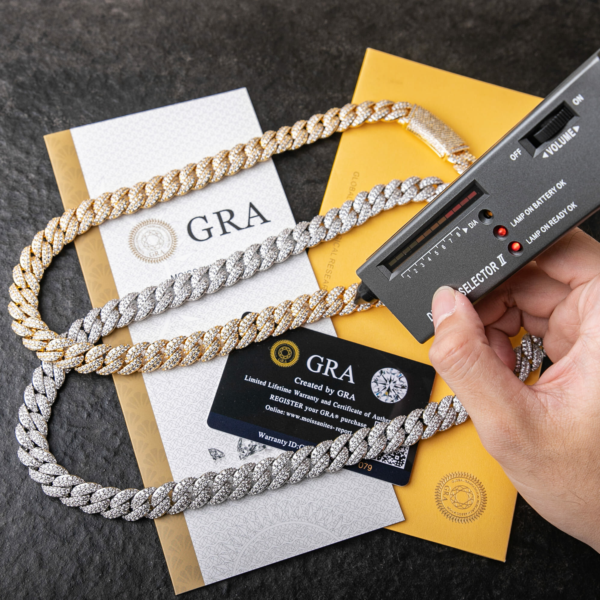 925純銀莫桑石13mm滿鑲泡泡菱形古巴項鍊