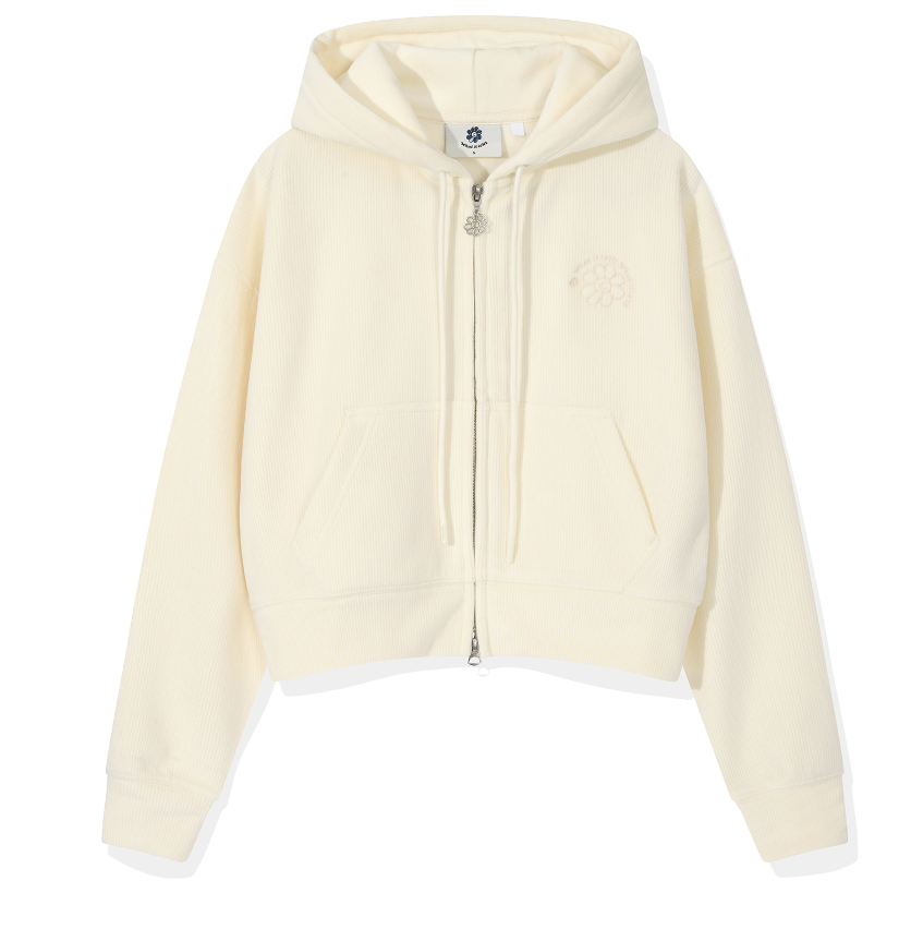 Wacky Wally Women's Flory Corduroy Crop Hoodie - White