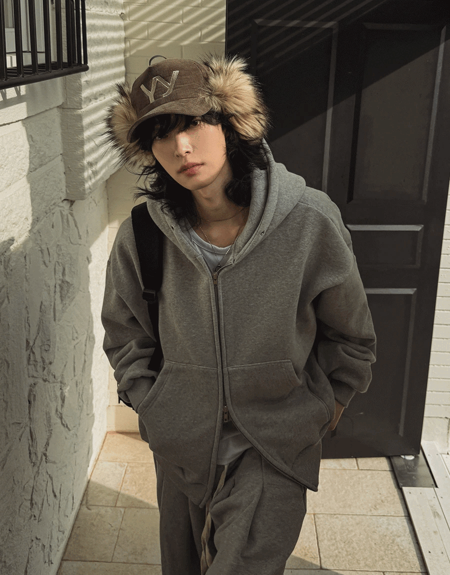 加絨連帽休閒拉鍊外套