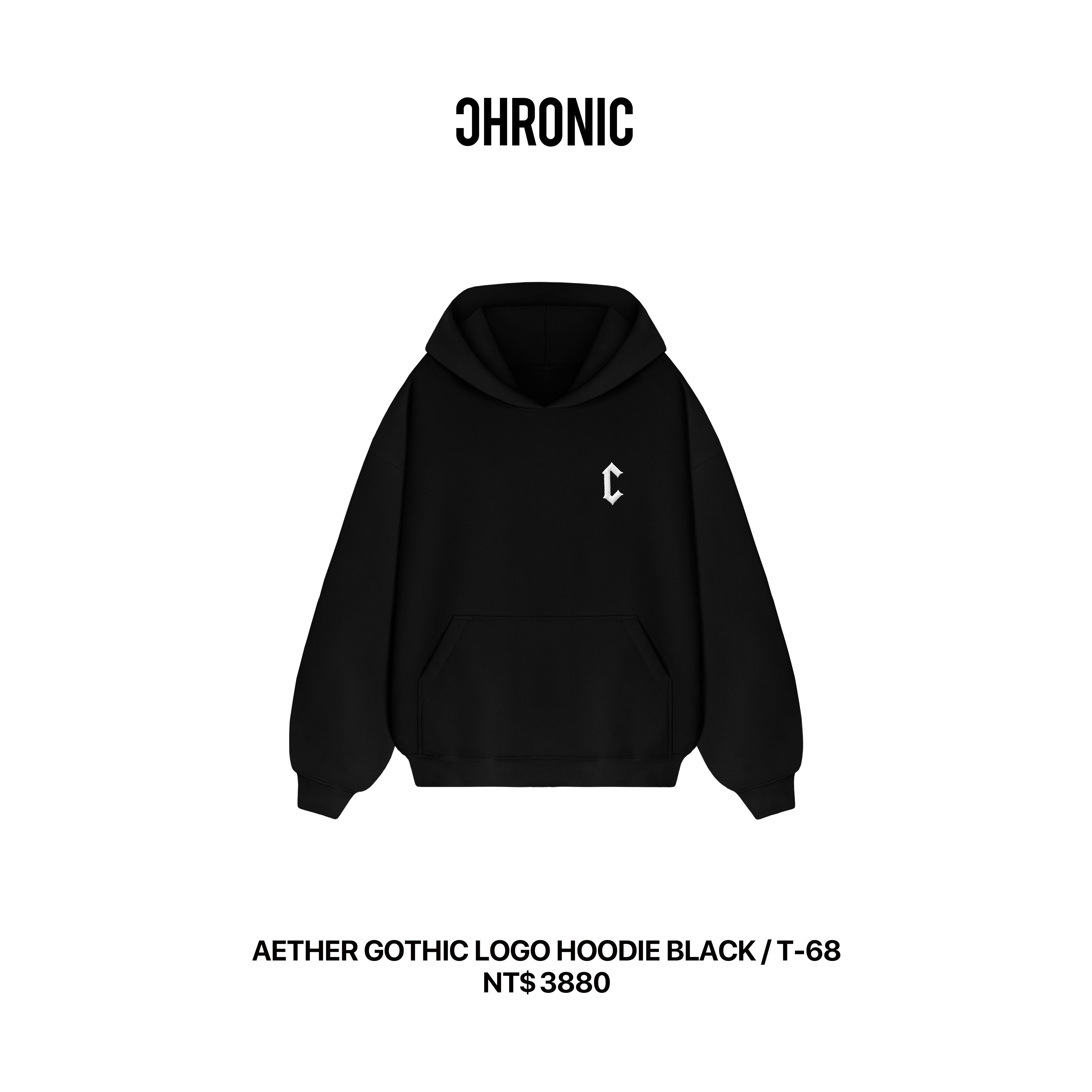 AETHER GOTHIC LOGO HOODIE BLACK / T-68