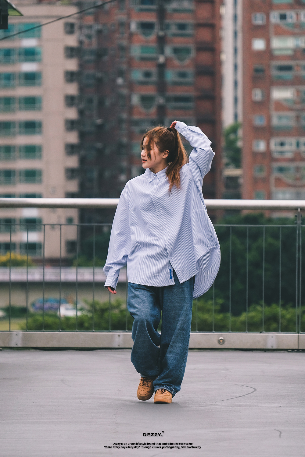 Dezzy 雙口袋 條紋 日系 寬鬆 牛津襯衫