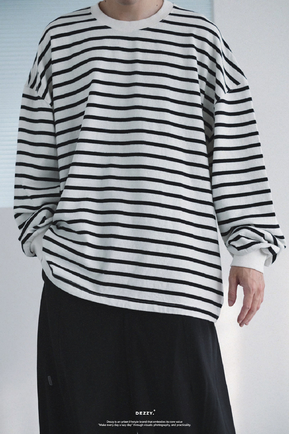 Dezzy 雙色 條紋 寬鬆 針織長袖