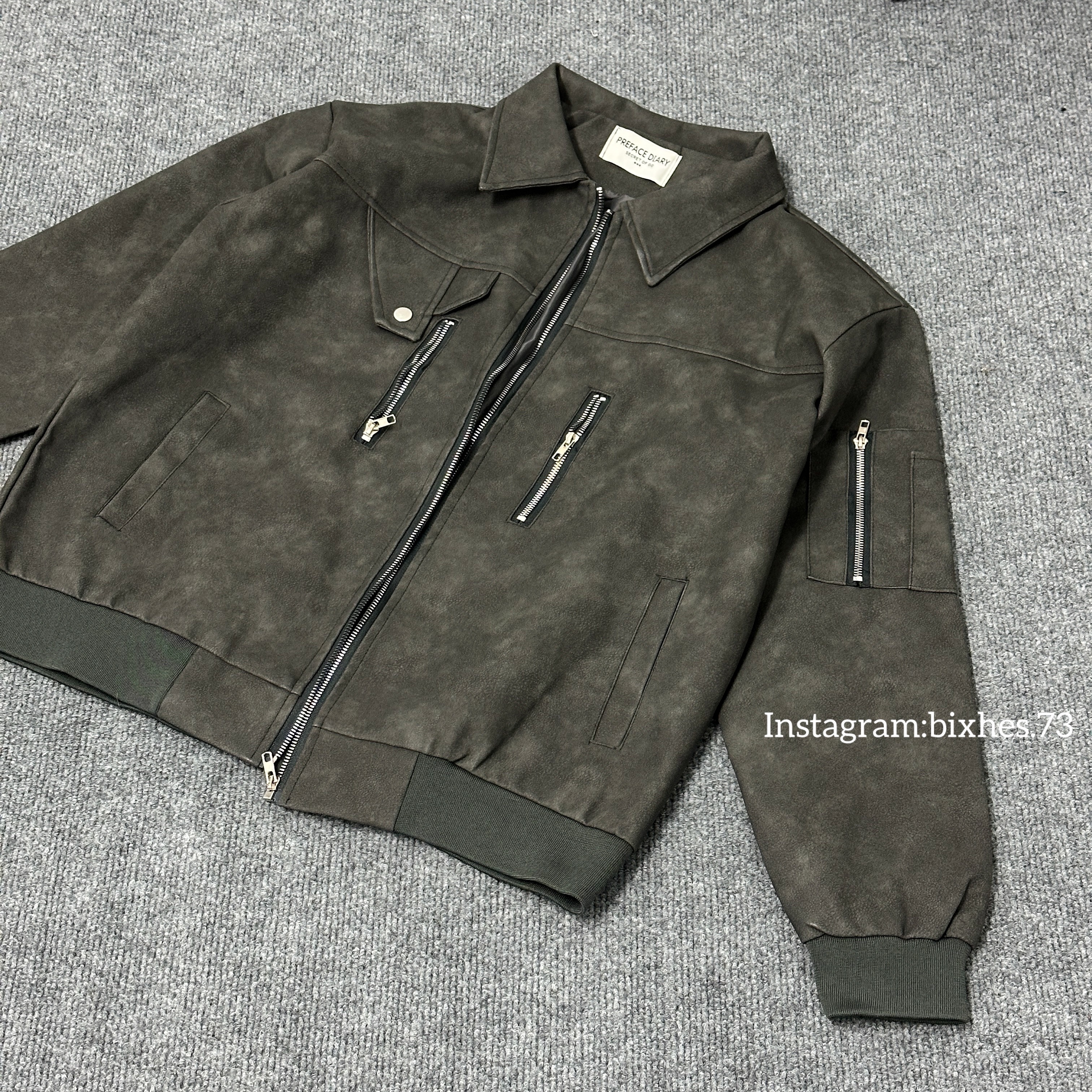 翻領渲染皮革夾克外套(F00052)