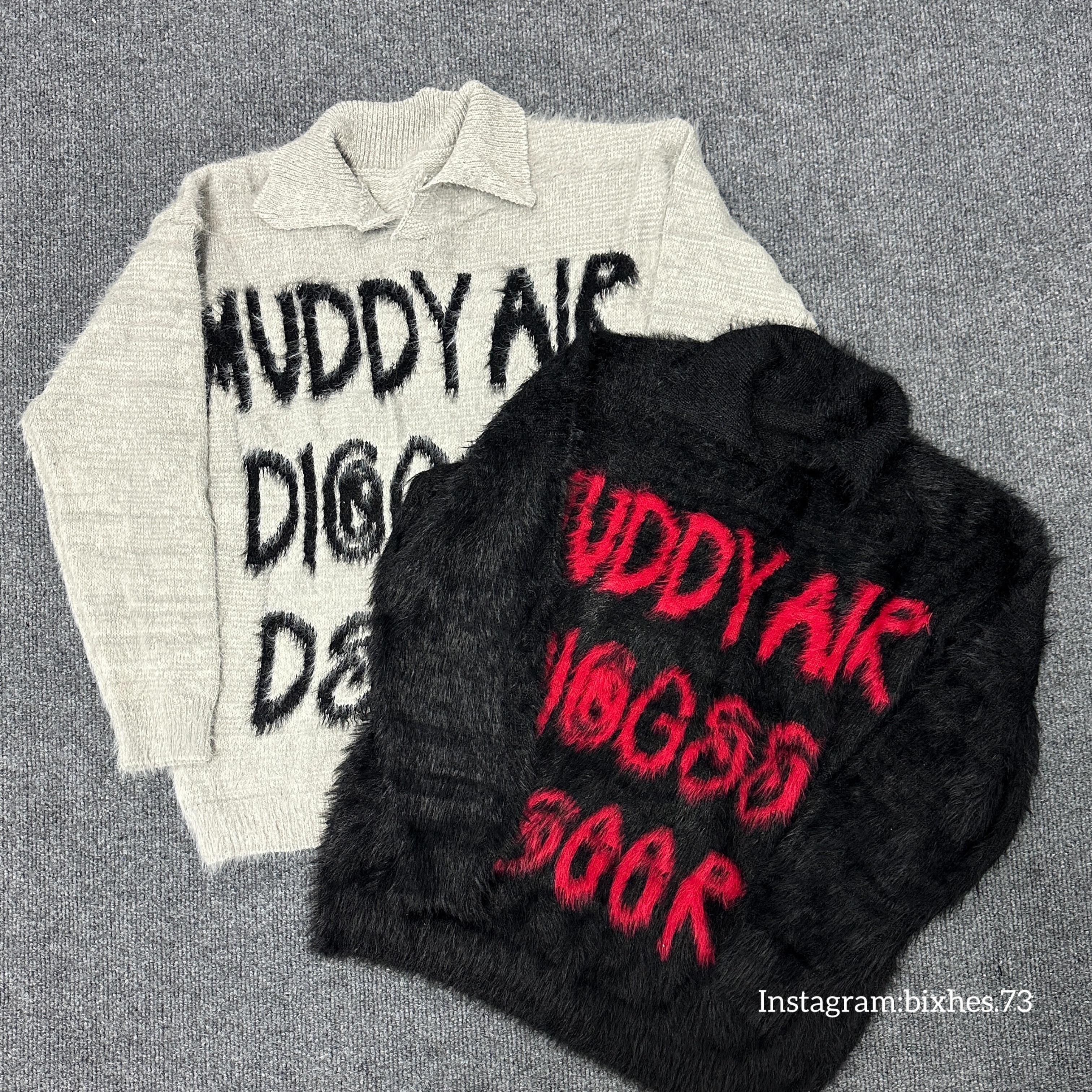 翻領字母絨絨毛衣(B00114)