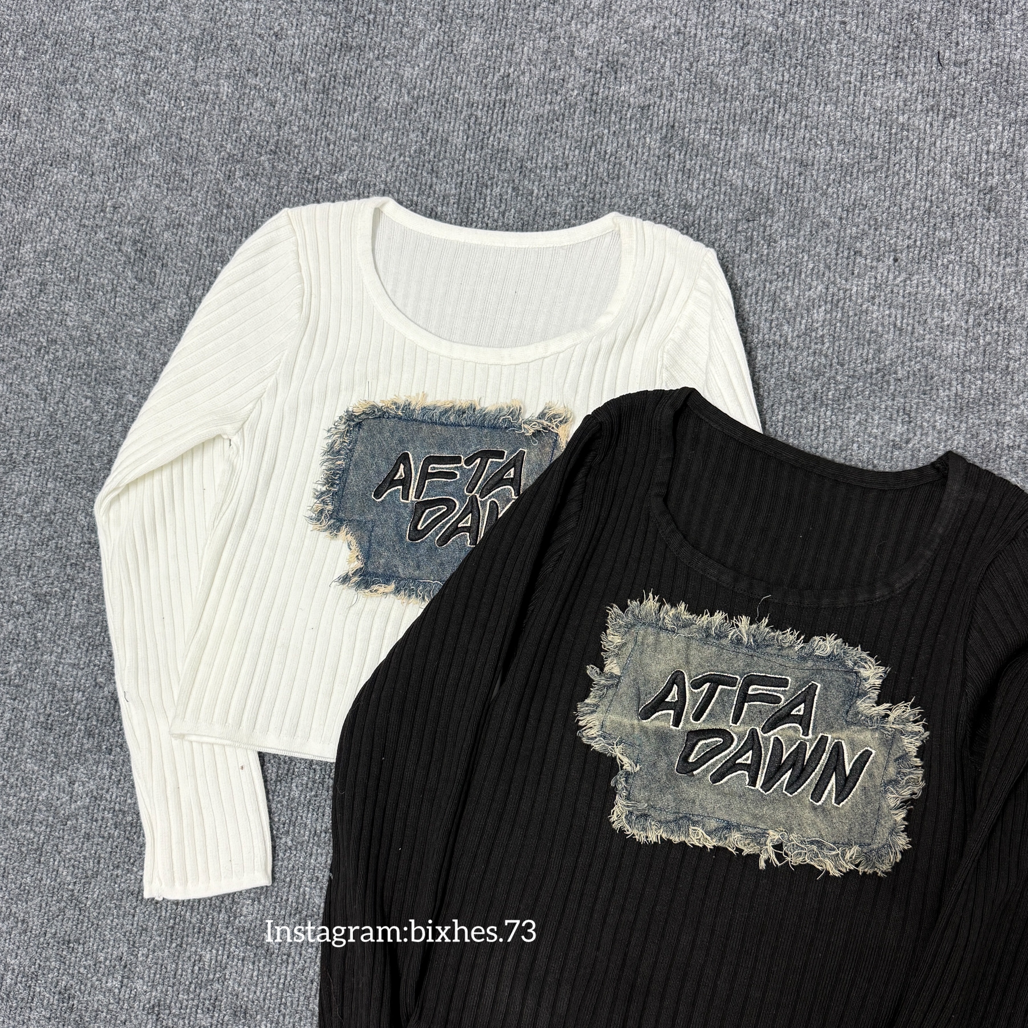 牛仔拼布薄長T(B00112)