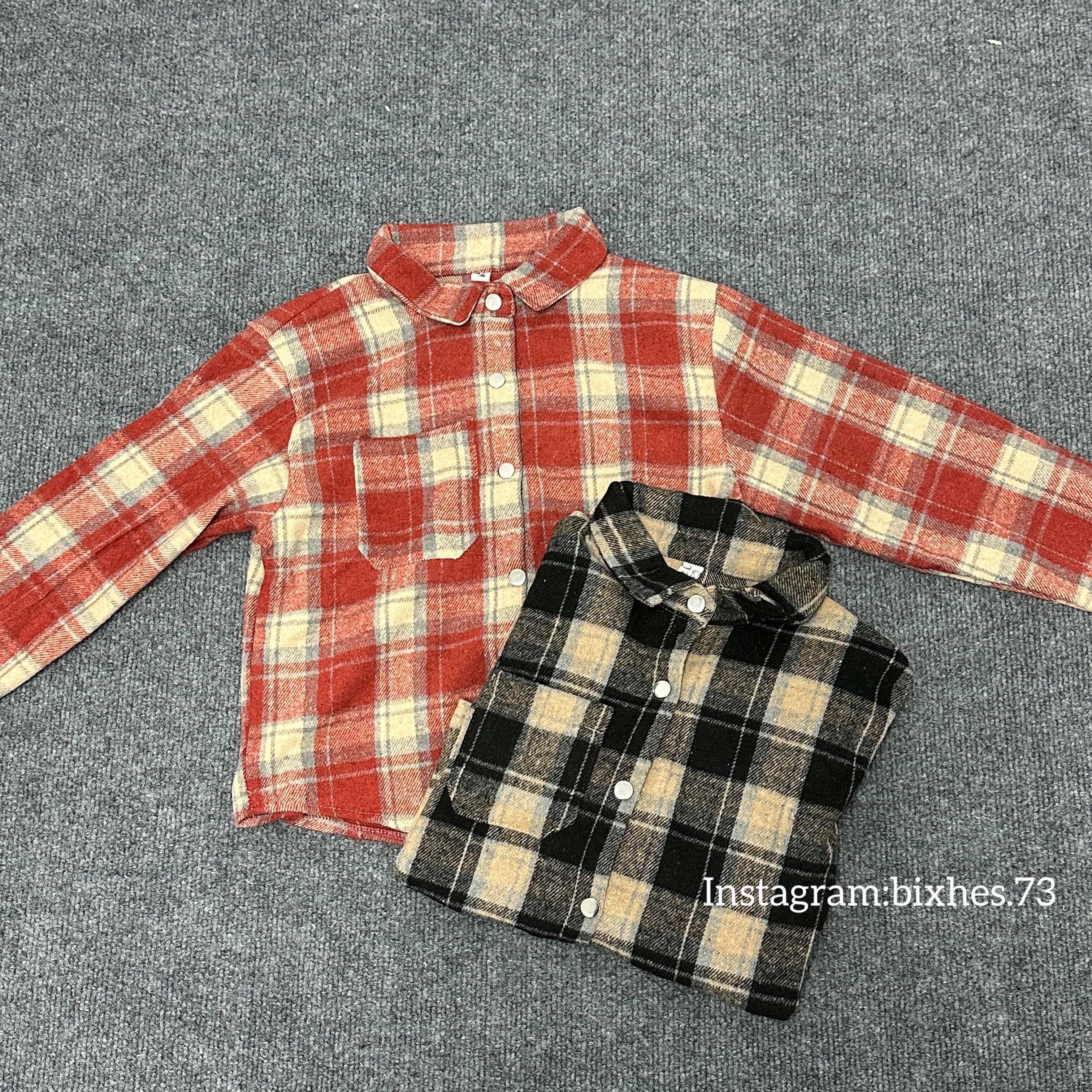 格子磨毛短款襯衫(G00047)