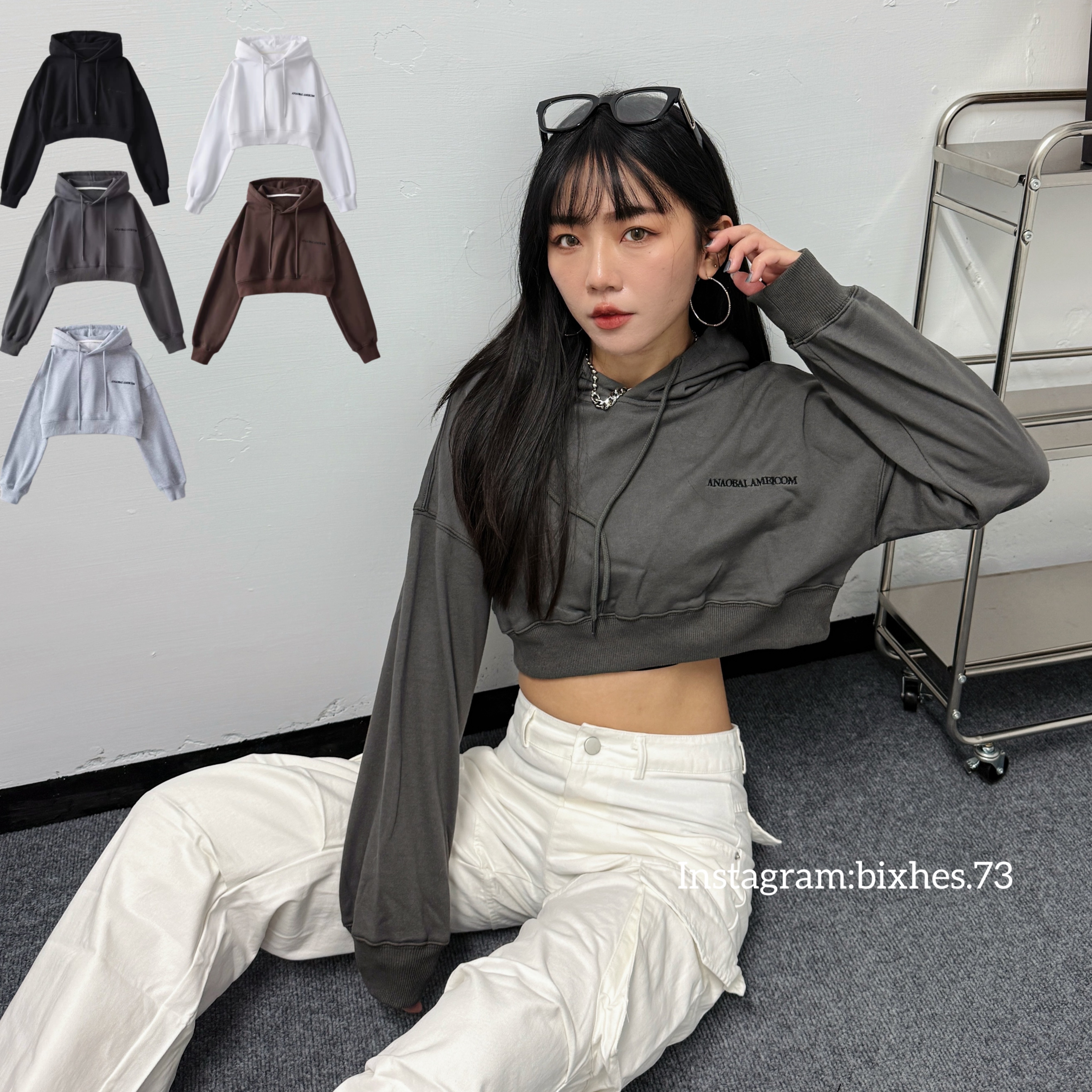 刺繡連帽短版衛衣(B00109)