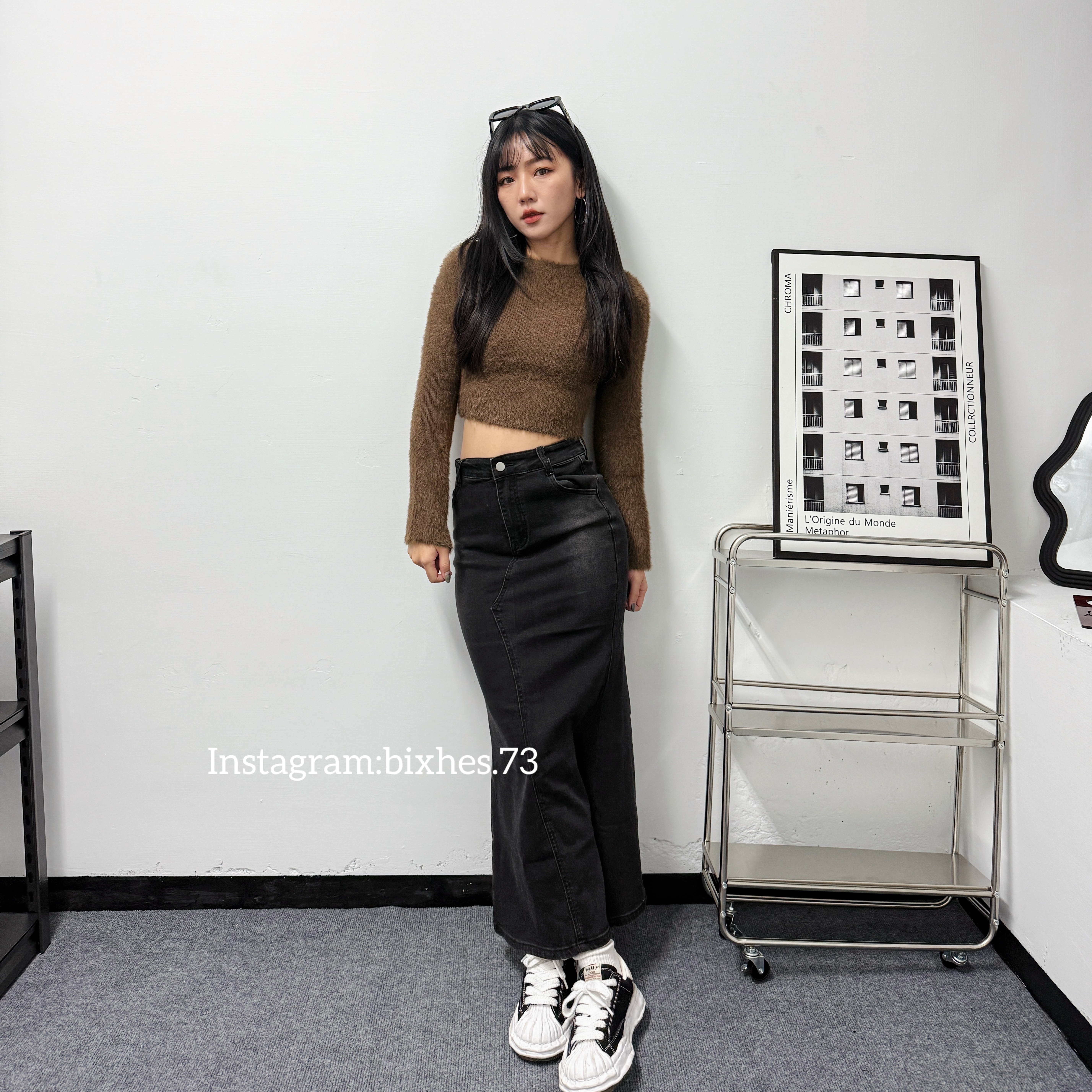 魚尾彈性牛仔長裙(D00044)