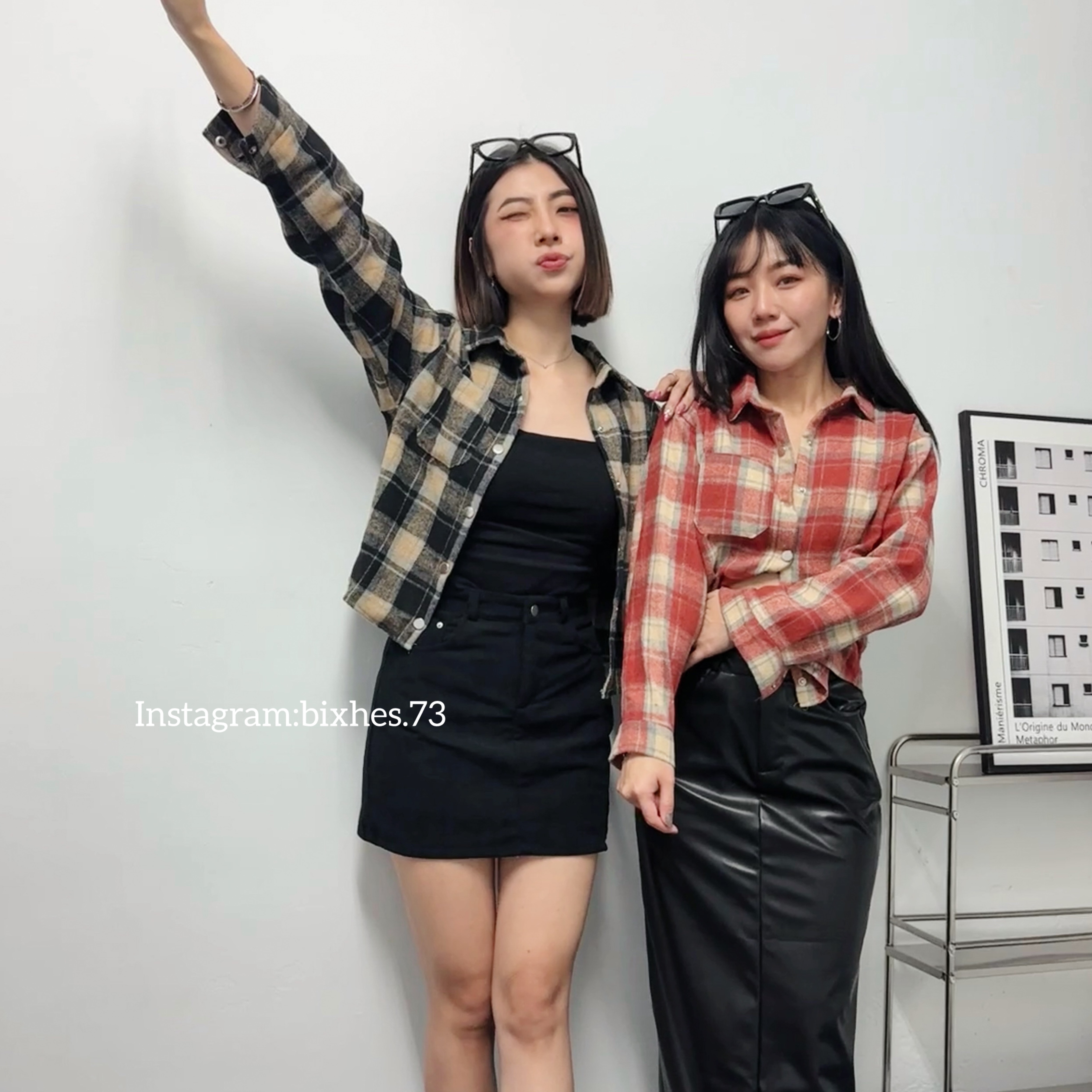 格子磨毛短款襯衫(G00047)