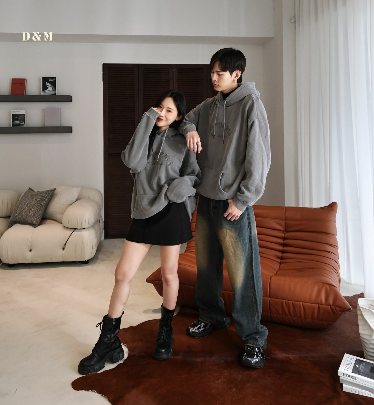 重磅美式英字刺繡刷毛帽T-2色 刷舊色 連帽上衣 情侶衣(現貨)