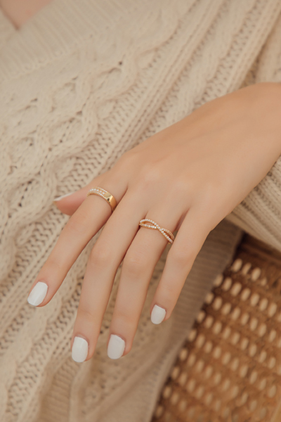 交叉珍珠設計可調式戒指