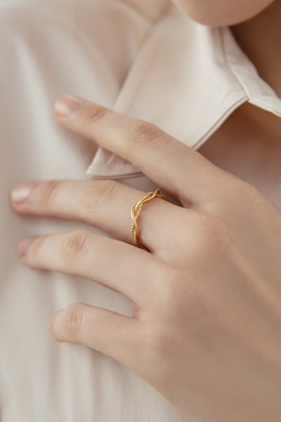 麻花纏繞可調式戒指