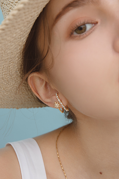 星芒雙層設計。銀針耳環