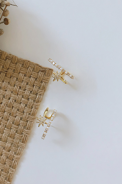 星芒雙層設計。銀針耳環