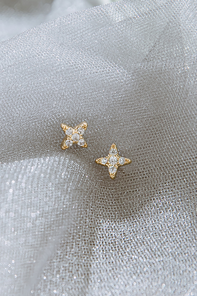 櫻花鋯石設計。銀針耳環