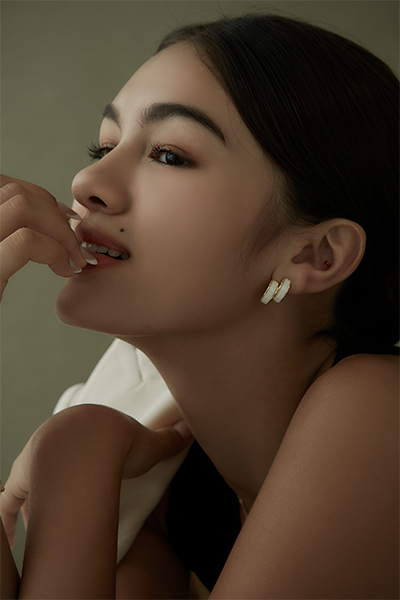 雙層貓眼。夾式耳環