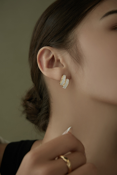 雙層貓眼。銀針耳環