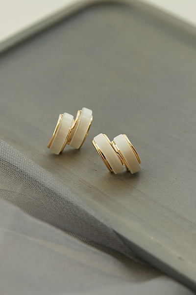 雙層貓眼。銀針耳環