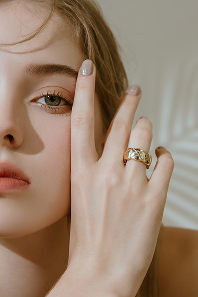 菱格紋寬版可調式戒指