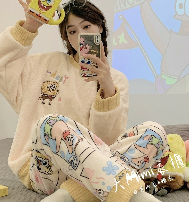 🔥暖呼呼系列-海綿寶寶法蘭絨睡衣