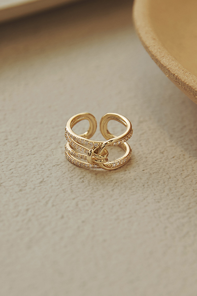 寬版多層鋯石可調式戒指