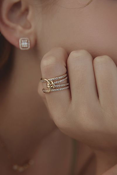 寬版多層鋯石可調式戒指