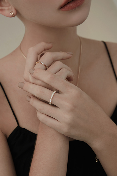 米粒珍珠串戒指