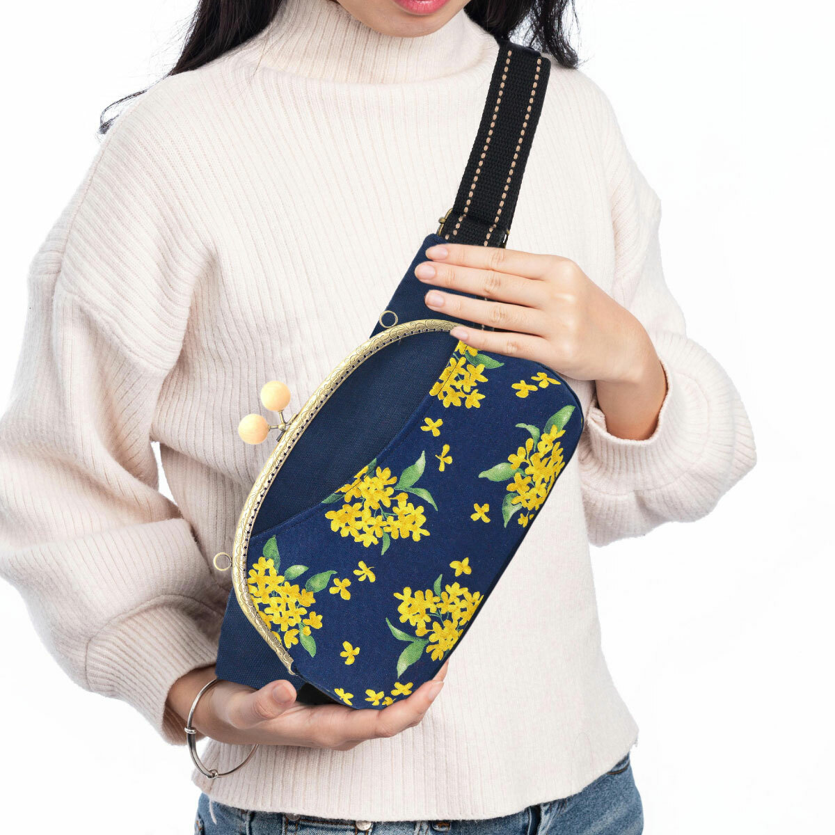 25公分木珠頭半圓壓花口金/個【贈25公分弧形口金斜挎包紙型】