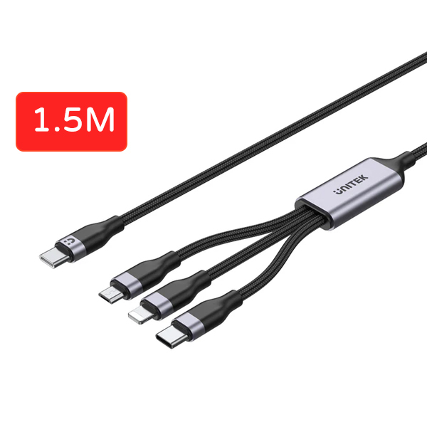 UNITEK - 3合1 USB-C快充數據線/充電線【C14101AGY01-1.5M】(太空灰)
