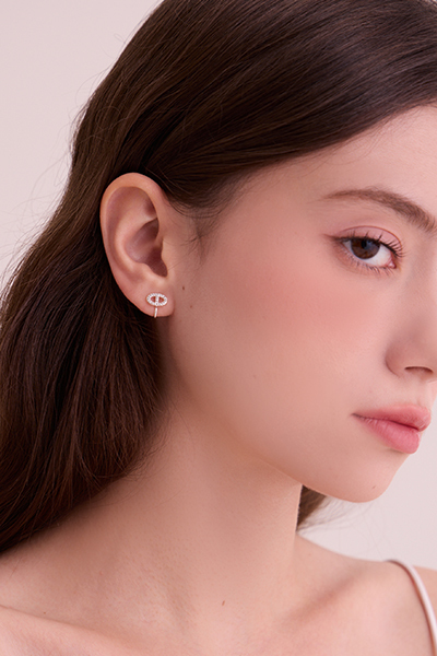 迷你鑽面小豬鼻。夾式耳環(銀)