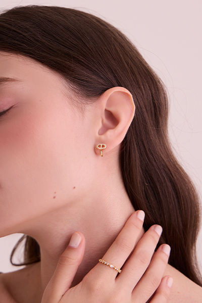 迷你鑽面小豬鼻。夾式耳環(金)