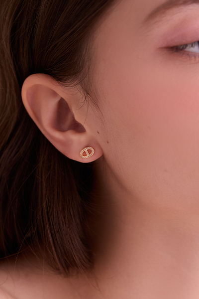 迷你鑽面小豬鼻。銀針耳環(金)