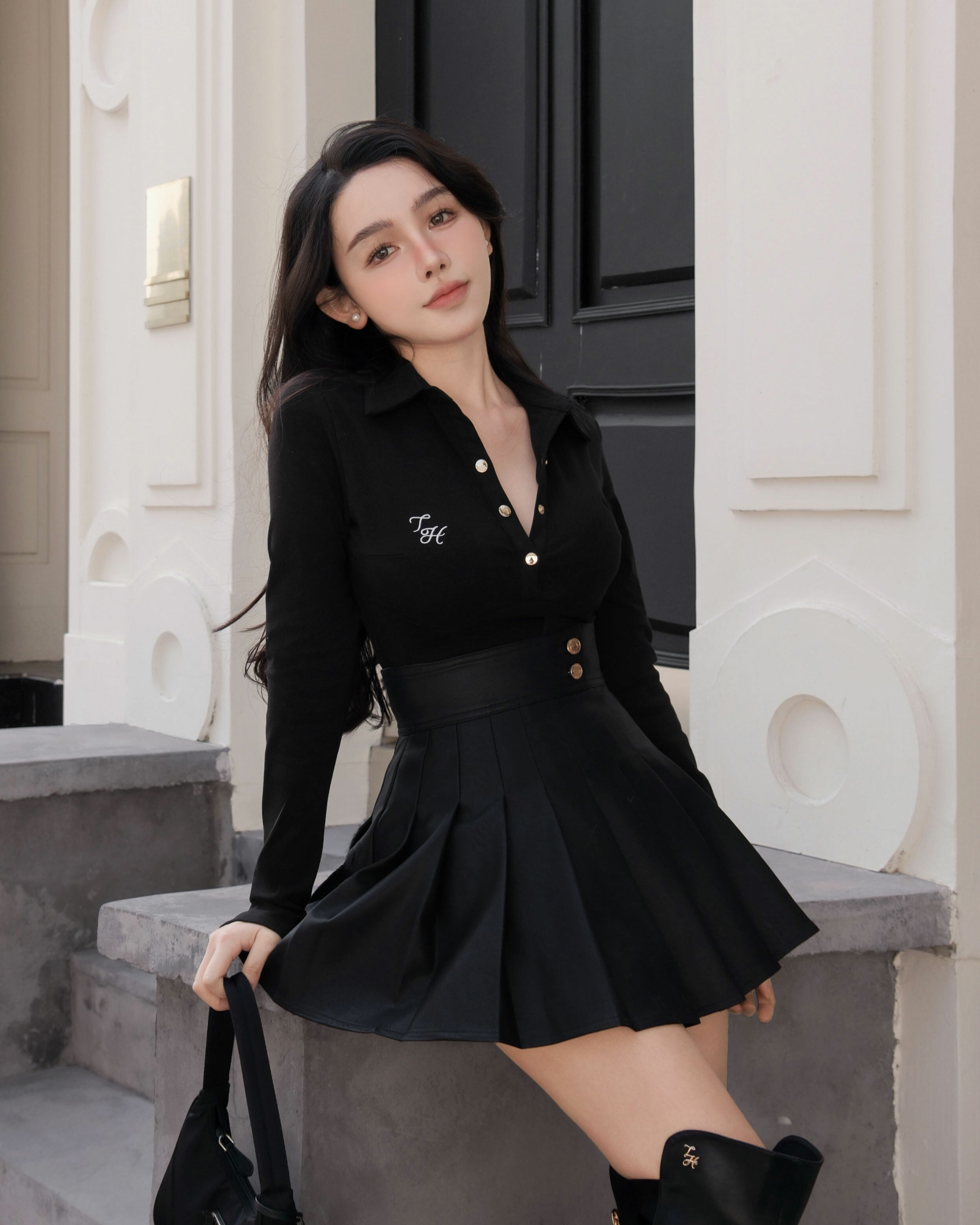 訂製-簡約刺繡polo長袖上衣