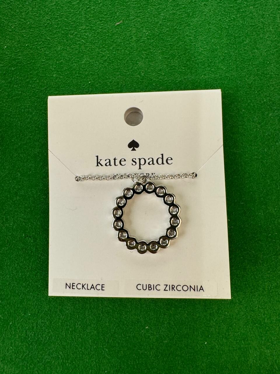 [S] KATE SPADE O0RU2453 FULL CIRCLE MINI PENDANT NECKLACE,CLEAR/SILVER, 98686681668 (SKS1531)