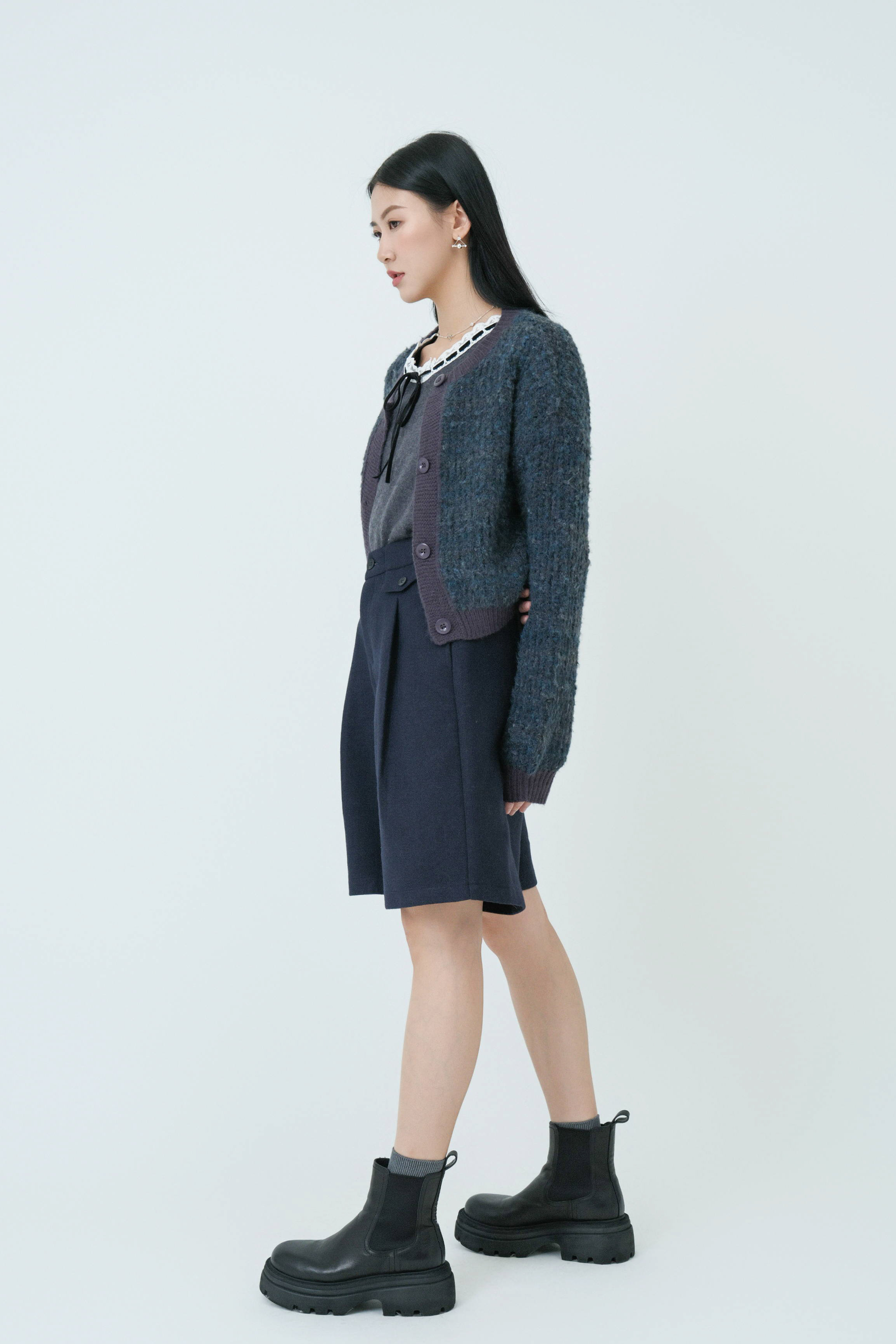 凹凸毛冷撞色邊cardigan (*現貨款式）