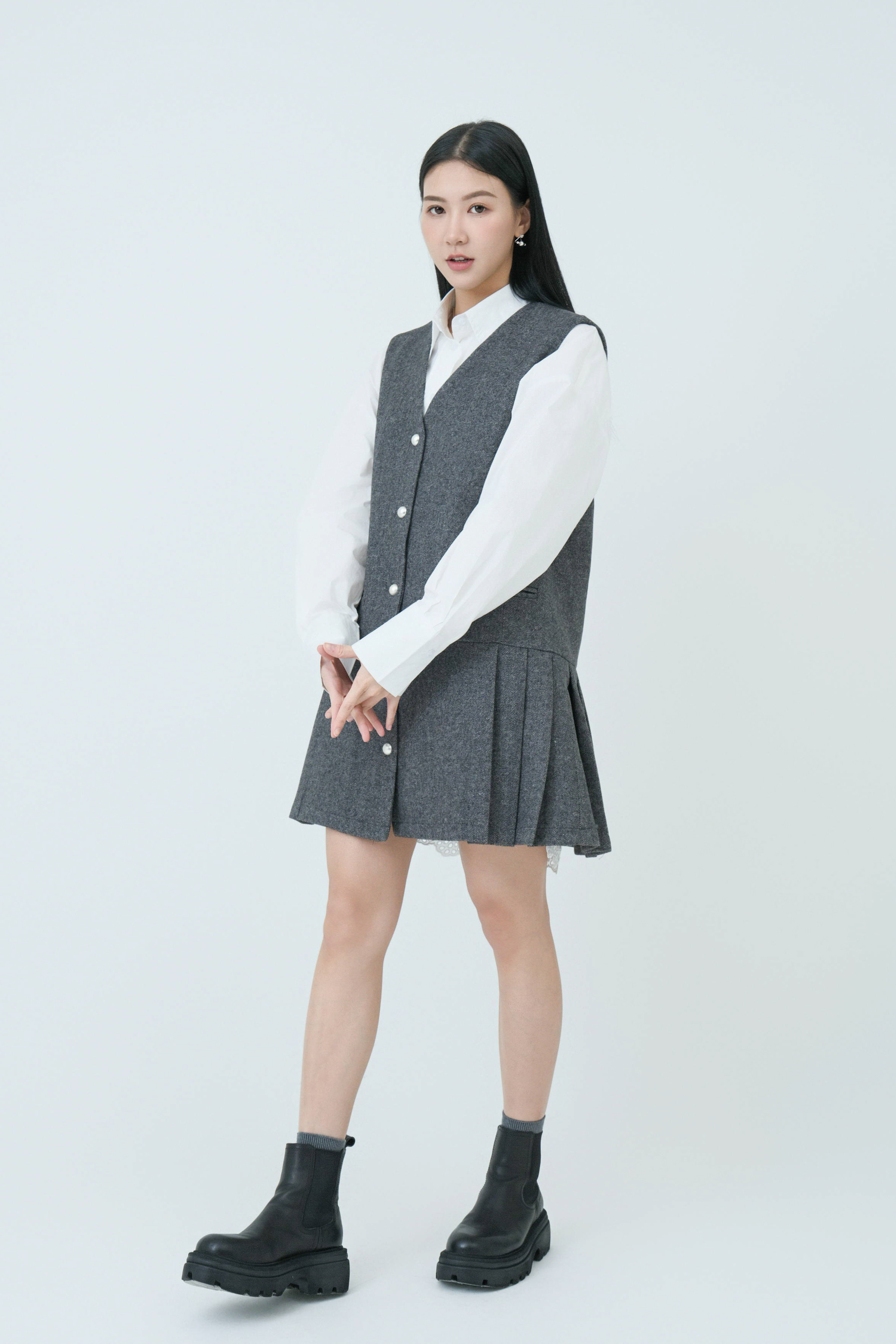 百褶腳背心連身裙 (*現貨款式）