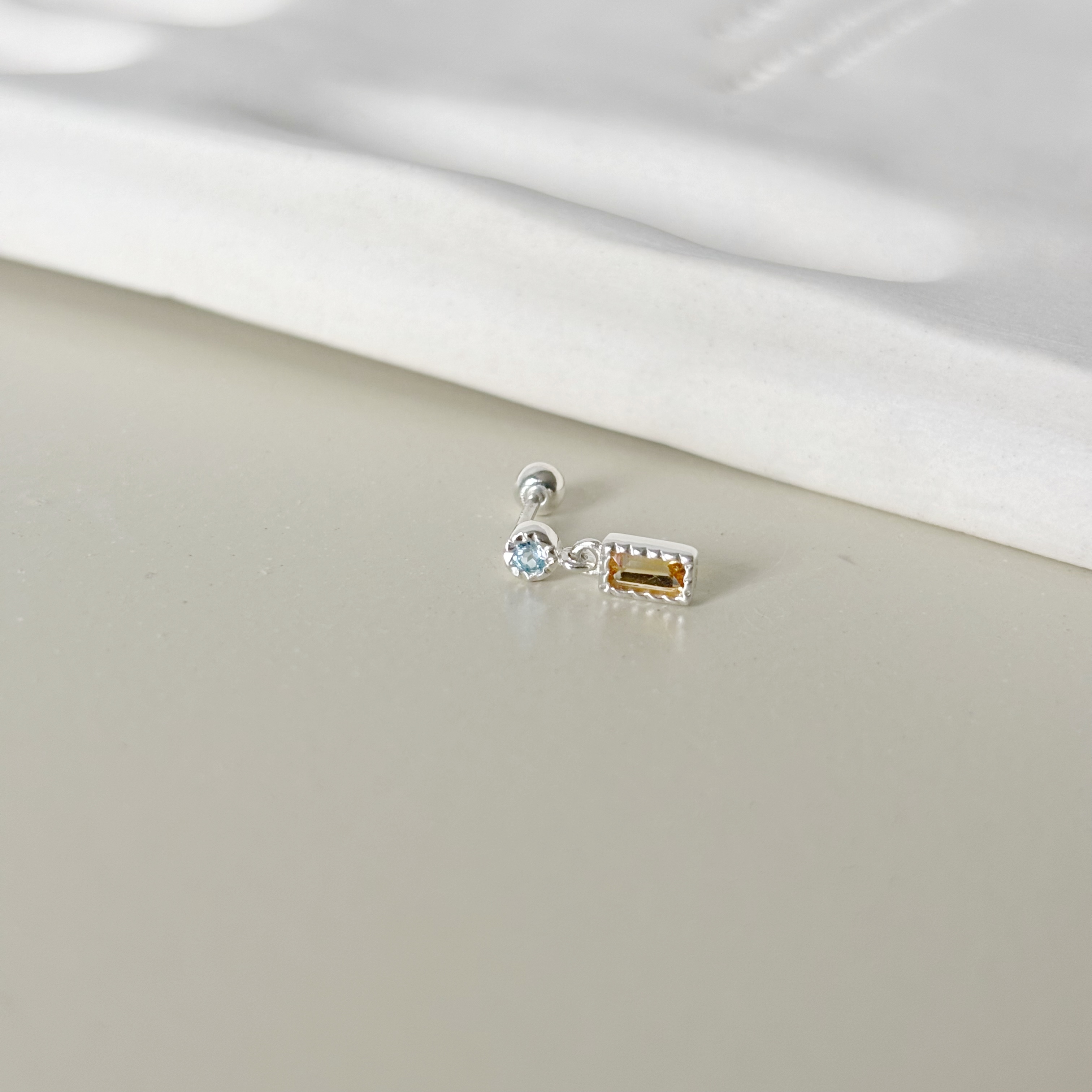 蛋糕長方小圓黃水晶托帕石轉珠耳環