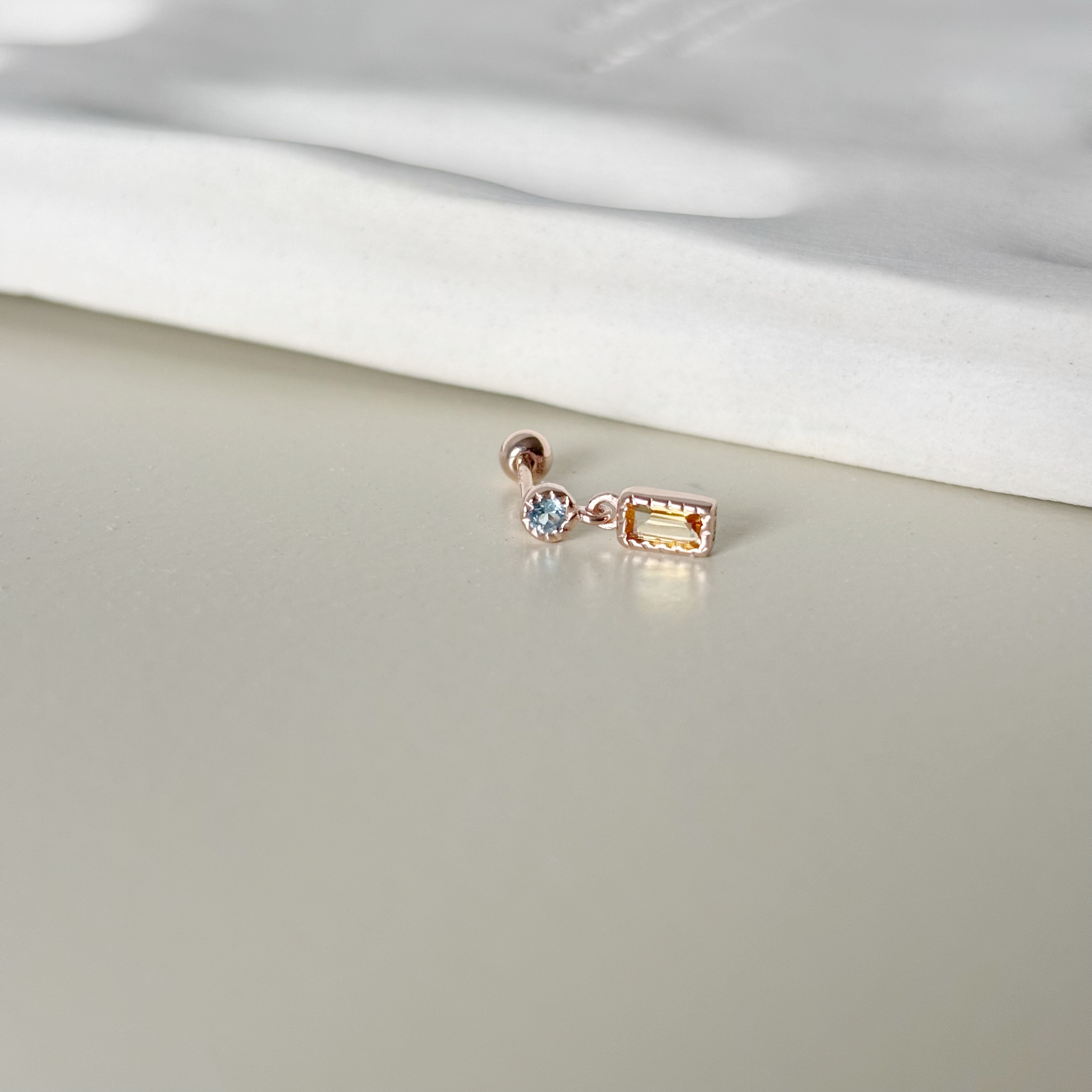 蛋糕長方小圓黃水晶托帕石轉珠耳環