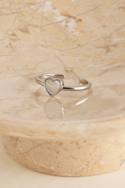 [2色]光澤愛心貝殼可調式戒指