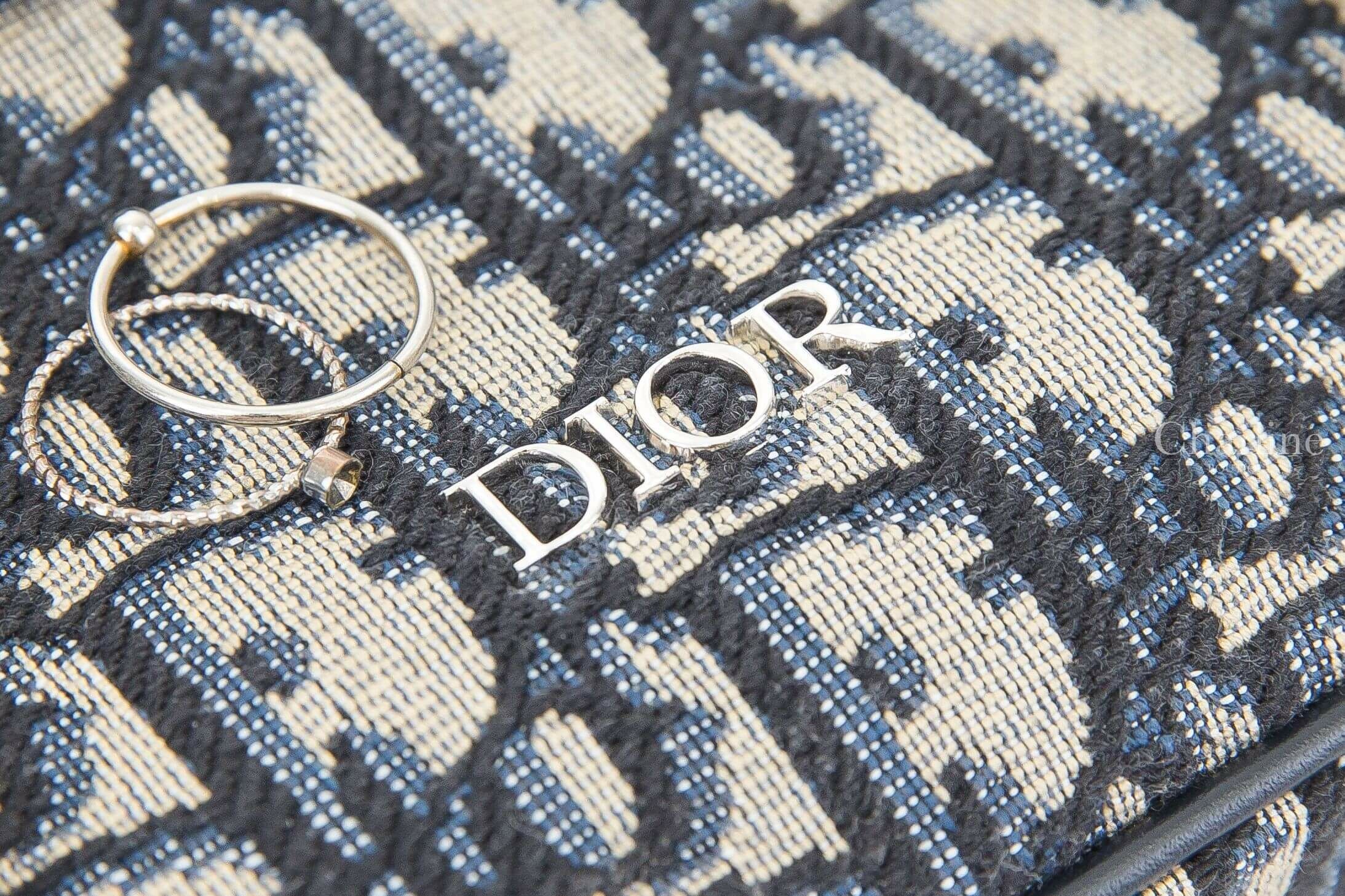 Dior Kids' Messenger Bag 米色底深藍復古老花帆布小牛皮翻蓋尼龍背帶兒童肩背郵差包